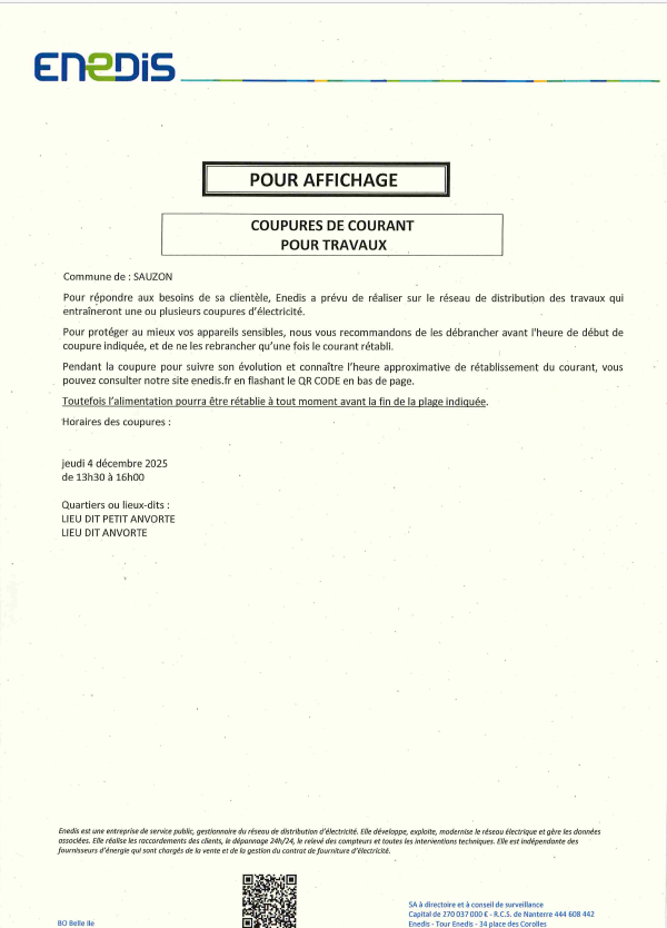 Coupure ENEDIS Jeudi 04 dcembre 2025 Petit Anvorte