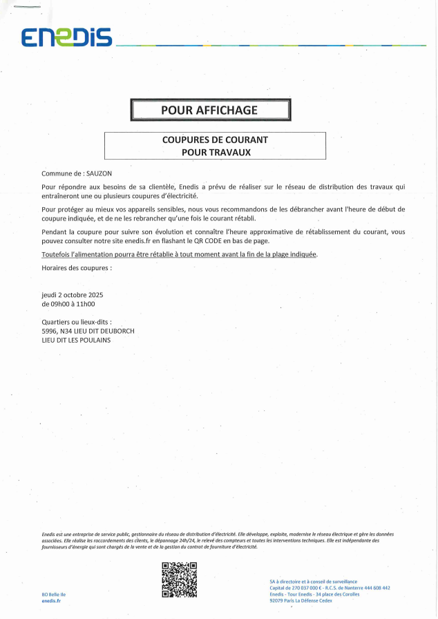 Coupure Enedis du 02102025 Deborch et Les Poulains